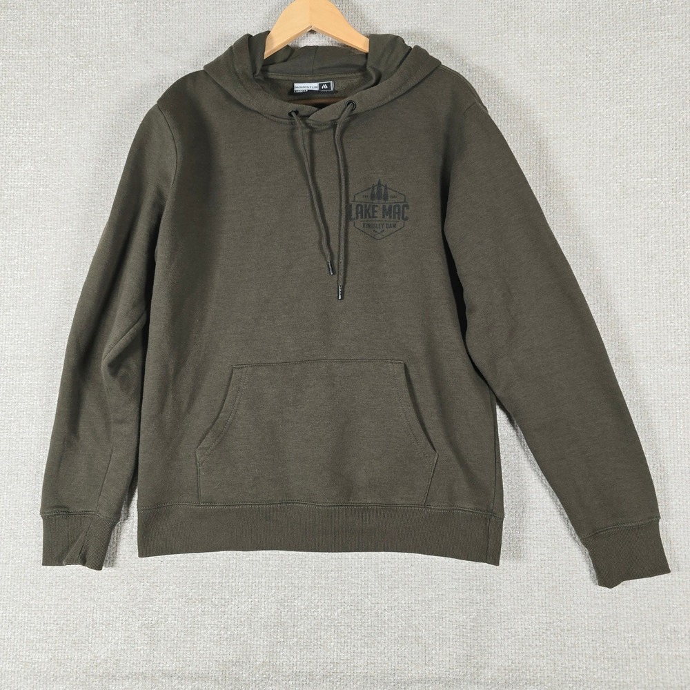 Momentum Comfort Gear Mens Olive Green Lake Mac Kingsley Dam Graphic Hoodie L‎